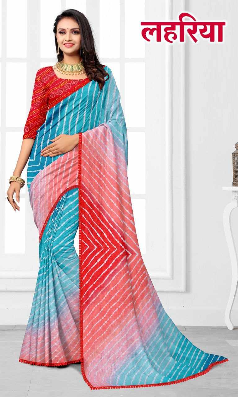 Lehariya Printed Chiffon Saree in Multi - Ucchal Fashion